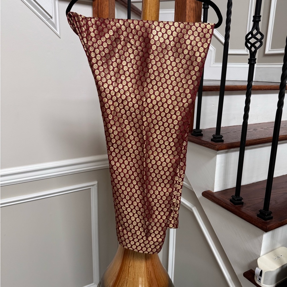 Elegant Burgundy and Gold Patterned pants